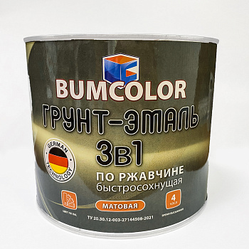 Грунт-эмаль 3 в 1 быстросохнущая глянц. BUMCOLOR серая 1,8кг