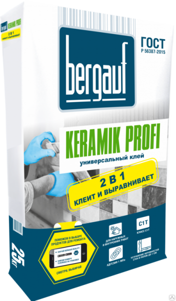Клей Бергауф Keramik Profi усиленный универсальный для керамич. плитки 25кг*1 (56шт)