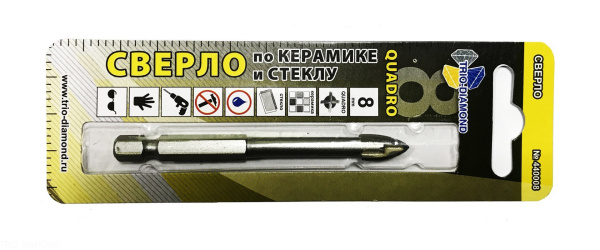 Сверло по керамике и стеклу  квадро 8мм 440008