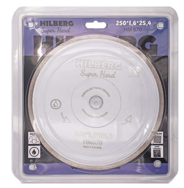 Диск алмазный для плиткорезов и станков Hilberg Super Hard сплошной 250*8*25,4*1.6 мм НМ670